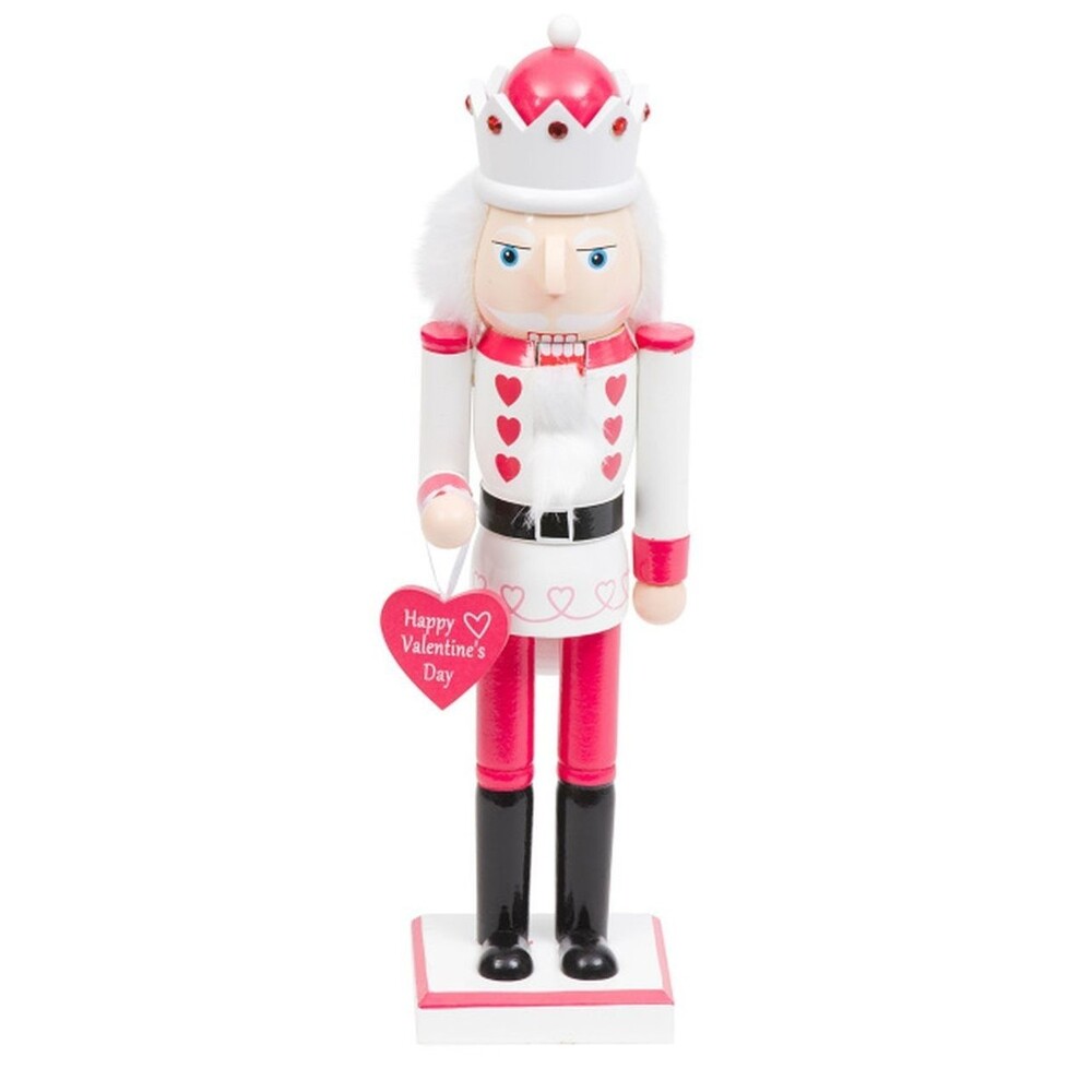 Wooden Christmas Nutcracker, 14", KING IN PINK/RED & WHITE W/LOVE HEART SIGN,MAR